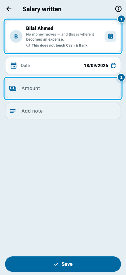 Wasoolo ka write salary safha jo kehta hai paisa nahi hilta aur yeh cash and bank ko haath nahi lagata