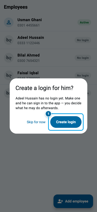 Wasoolo pooch raha hai ke jis mulazim ka login nahi hai us ka bana diya jaye