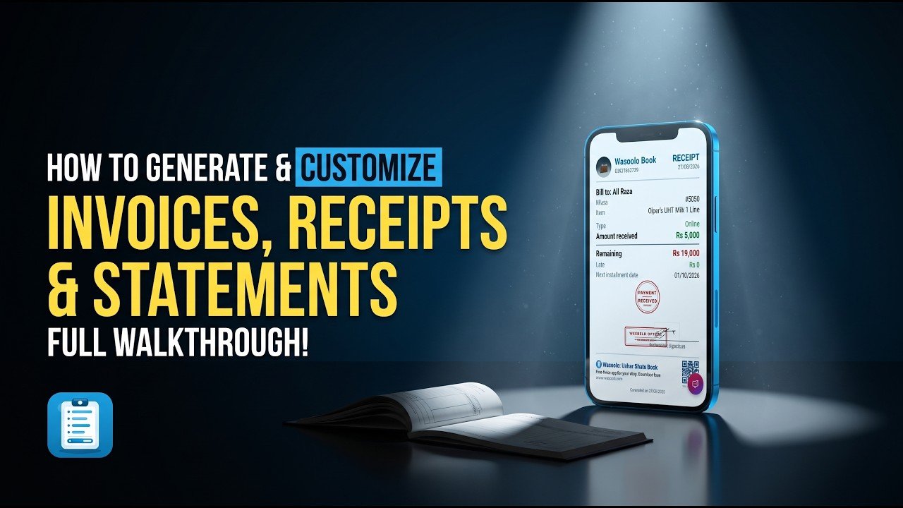 Class 6 of the Wasoolo course: making and customizing invoices, receipts and statements