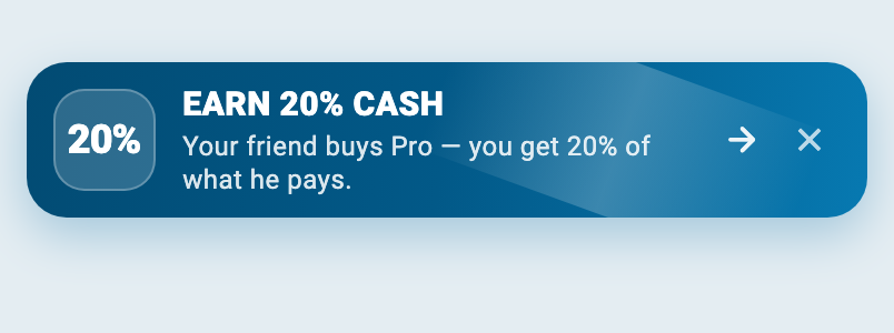A blue card on the Wasoolo home screen reading EARN 20% CASH