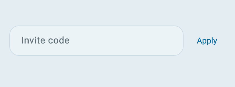 A small invite code field with an Apply button