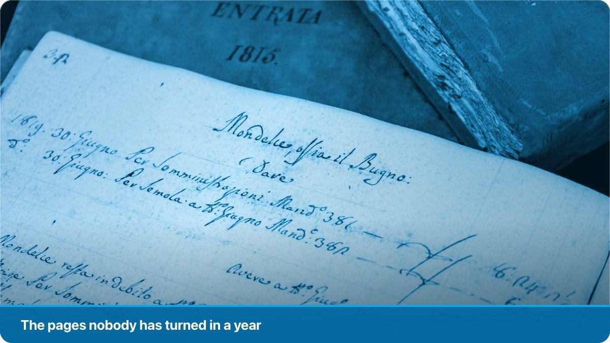 An old handwritten credit ledger lying open at a page nobody has turned for a long time.